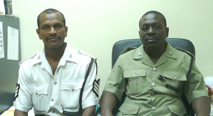 Station Sergeant Junior Nero, left, and Superintendent Kenneth John of the Traffic Branch. 