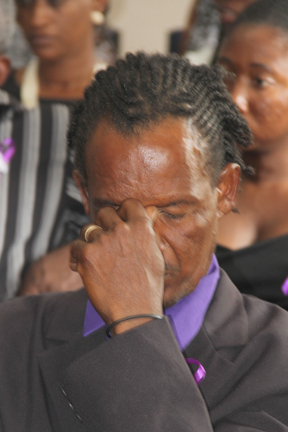 A pensive Lennox "Bongo" Hoyte at the funeral of his stepson, Nick, on Sunday. (Photo: Karamo John)