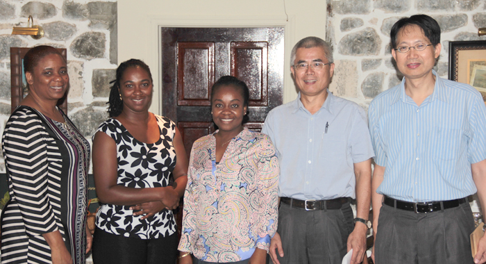 From left: Kathian Herbert-Hackshaw, chief veterinary officer; Dr. Amelia Jack, veterinary officer; Dr. Natalie Toney, veterinary officer; Chin-Yu Lee, Taiwan Technical Mission Chief; Phillip Shih, first secretary, Taiwan Embassy. (IWN Photo)