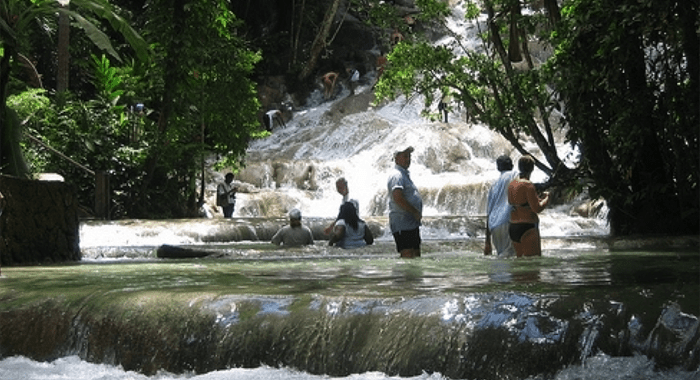 Stunning Dunn's River Falls, the climbable waterfall in Jamaica.