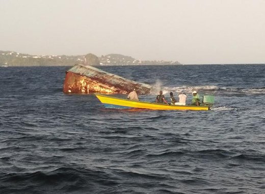The wrecked Carla Marina was sunk in the Bequia Channel. (Photo: Camillo Gonsalves/Facebook