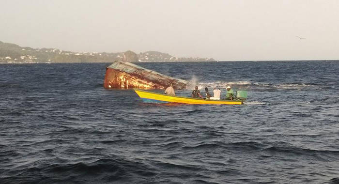 The wrecked Carla Marina was sunk in the Bequia Channel. (Photo: Camillo Gonsalves/Facebook