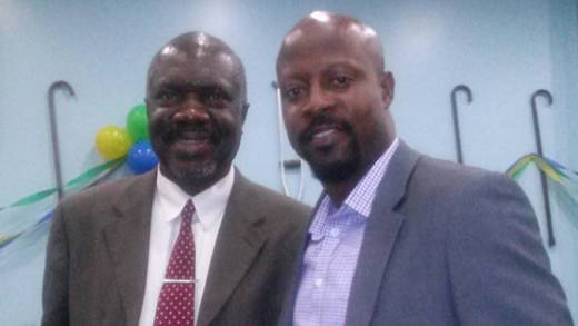 ULP candidate for North Leeward Carlos James, left, and SVG Consul General in New York Selman Walters.