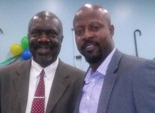 ULP candidate for North Leeward Carlos James, left, and SVG Consul General in New York Selman Walters.