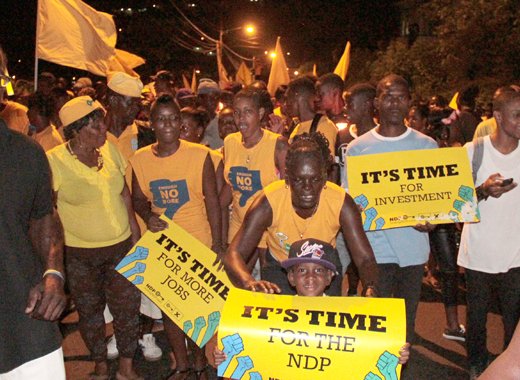NDP supporters march towards Sion Hill Saturday night. (IWN photo)