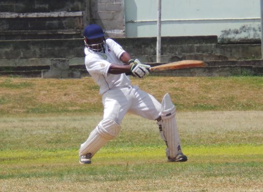 Police Two batsman Salvan Browne plays his favourite cut shot during his innings of 144.