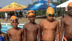 Blue Marlins swimmers. From left: Kennice Greene, Jayson Sandy, Bryson George, Tristan Ballah and Kenale Alleyne.