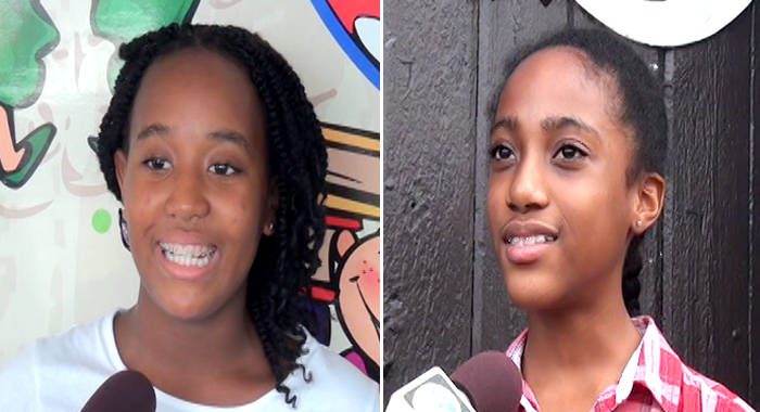 CPEA top performers:
Paige M. Cadogan left, and Rishona J. James tied for first place. (Photos: SVGTV/Facebook)