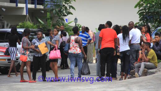Jobseekers await interviews at the open call for vacancies for KFC in June. A survey has found that 58 per cent of Vincentians are concerned about employment. (IWN photo)