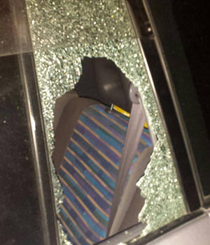 A photo of the damage to James' vehicle. 