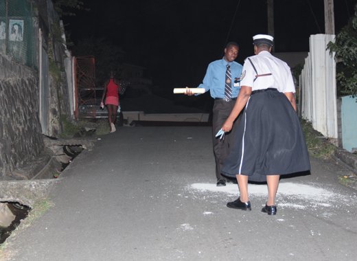 Police at the scene of the stabbing in Lowmanson June 18. (IWN photo)