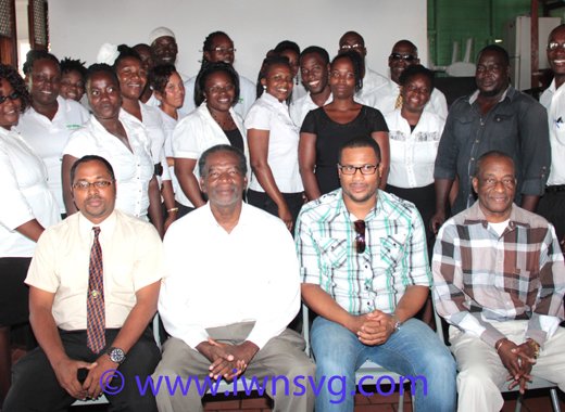 The graduate of the training programme along with, from left, Stanton Gomes, Bernard Joseph, Hayden Billingy, and Maxian Harry. (IWN photo)