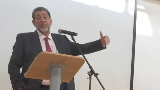 Prime Minister Ralph Gonsalves as he addressed Vincentians in Reading, England last weekend.