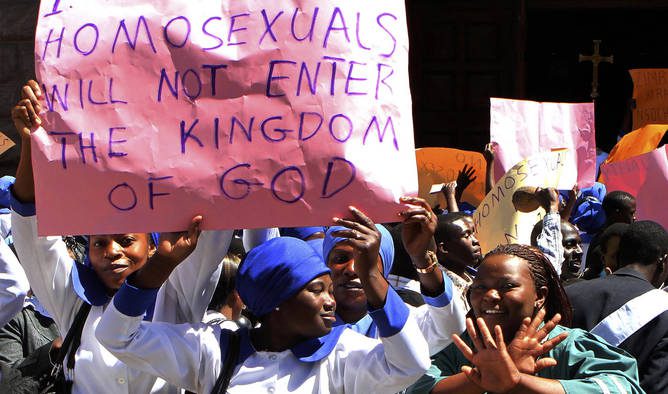 Members of a breakaway faction of the Anglican Church in Zimbabwe protest against homosexuality.  (Photo: Reuters)