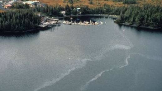 Exxon was responsible for the Exxon Valdez oil spill in 1989. Here, part of the spill in the Chenega Bay, Evans lsland (Prince William Sound). Credit: ARLIS Reference.