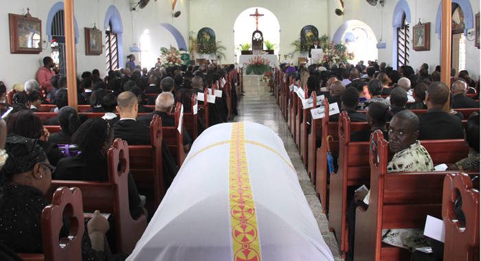 Nicole Sylvester's casket at her funeral on Monday. (IWN photo)