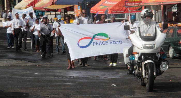 The Peace Road march makes its way through Kingstown. (IWN photo)