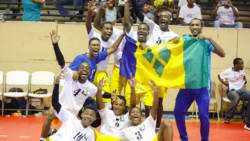 The St. Vincent and the Grenadines Volleyball team react after their victory. (Photo: noceca.net)