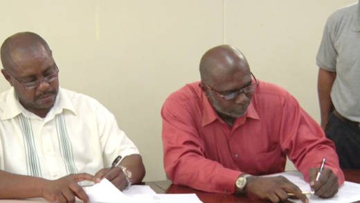 Minister of National Mobilisation Frederick Stephenson, left, and Permanent Secretary in the Ministry of Agriculture, Raymond Ryan.