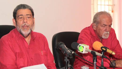 ULP Political Leader, Prime Minister Dr. Ralph Gonsalves, and ULP General Secretary, Sen. Julian Francis, two of the trustees for the party's headquarters. (IWN photo0
