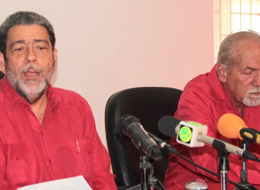 ULP Political Leader, Prime Minister Dr. Ralph Gonsalves, and ULP General Secretary, Sen. Julian Francis, two of the trustees for the party's headquarters. (IWN photo0
