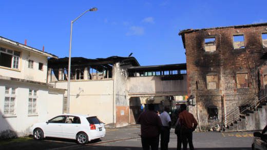 The fire gutted three unoccupied government buildings in Kingstown. (IWN photo)