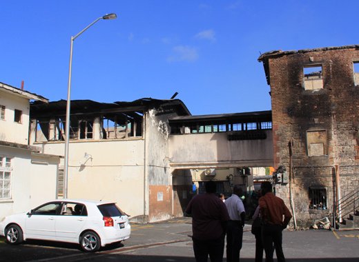 The fire gutted three unoccupied government buildings in Kingstown. (IWN photo)