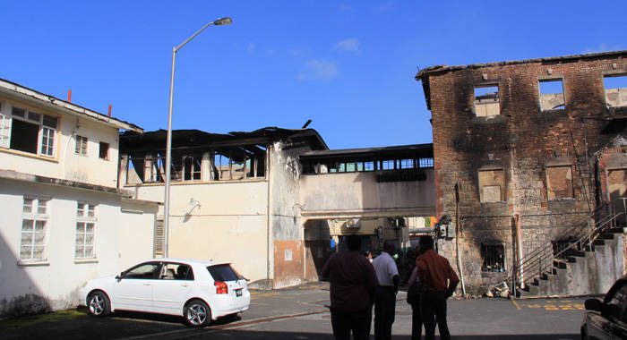 The fire gutted three unoccupied government buildings in Kingstown. (IWN photo)