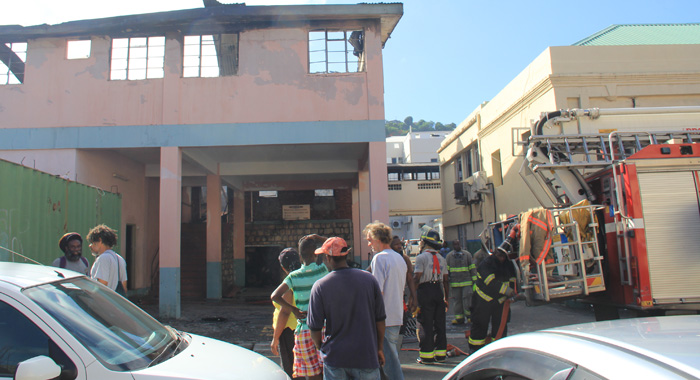 Fire fighters were still pouring water onto the buildings on Monday morning. (IWN photo)