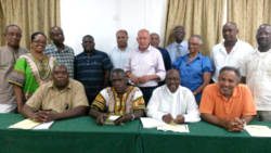NDP leadership and executive members pose along with the visiting Garifunas after a closed-door meeting last week Friday. (Photo: NDP/Facebook)