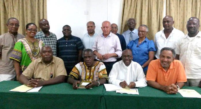NDP leadership and executive members pose along with the visiting Garifunas after a closed-door meeting last week Friday. (Photo: NDP/Facebook)
