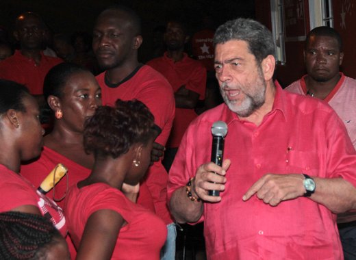 Prime Minister Dr. Ralph Gonsalves addressed party supporters in Lowmans Leeward on Saturday. (IWN photo)