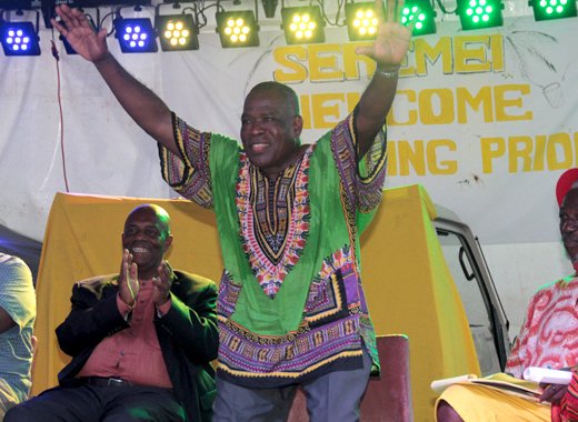 From left: Joseph Guerrero, Opposition Leader Arnhim Eustace, Prof. Wellington Ramos, and Clive Bishop on the platform at Sunday's rally. (IWN photo)