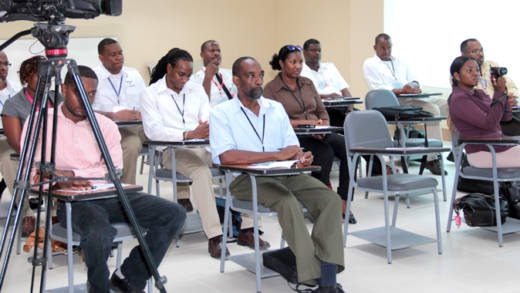 Air traffic controller at the opening of the refresher training at Argyle International Airport. (IWN photo)