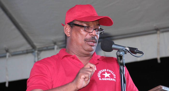 ULP candidate for Central Kingstown, Beresford Phillips addressing the party's rally on Sunday. (IWN photo)