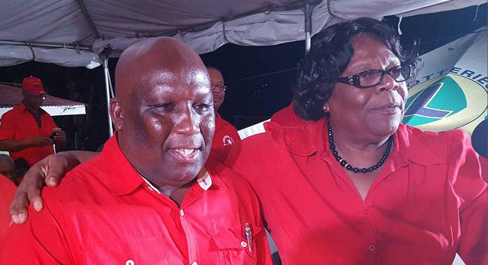 ULP candidate for Marriaqua, Jimmy Prince, left, and MP for the constituency, Deputy Prime Minister GIrlyn Miguel. (Photo: Lance Neverson/Facebook)