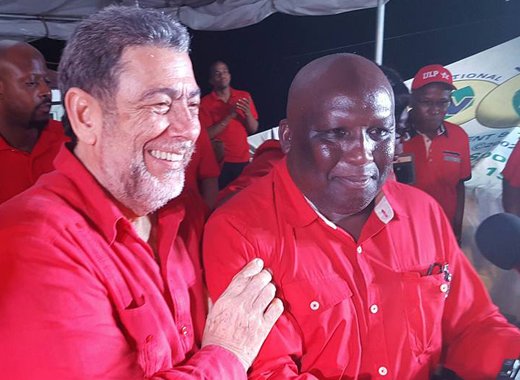 ULP Marriaqua candidate Jimmy Prince, left, has sited the leadership of Prime Minister Ralph Gonsalves, among his reasons for contesting the elections. (Photo: Lance Neverson/Facebook)