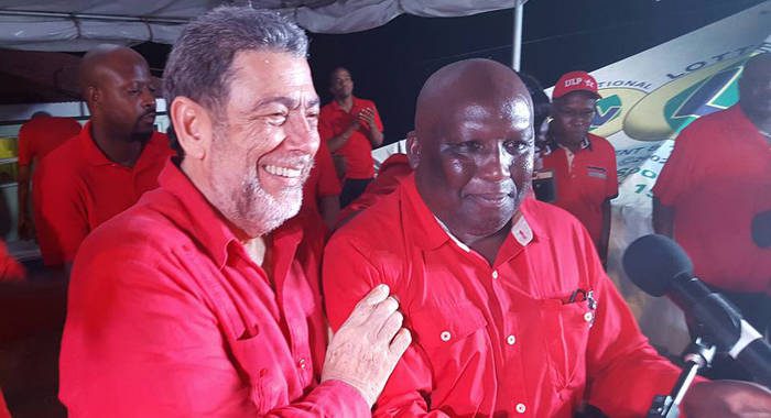 ULP Marriaqua candidate Jimmy Prince, left, has sited the leadership of Prime Minister Ralph Gonsalves, among his reasons for contesting the elections. (Photo: Lance Neverson/Facebook)