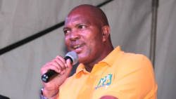 MP for South Leeward addressing the NDP rally in Campden Park. (IWN photo)