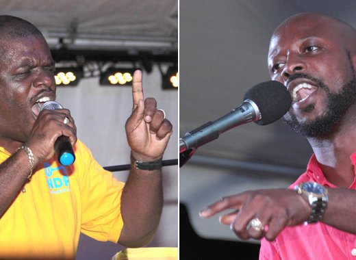 MP for North Leeward, Roland "Patel" Matthews, left, and Carlos James, the ULP's candidate. (IWN photos)