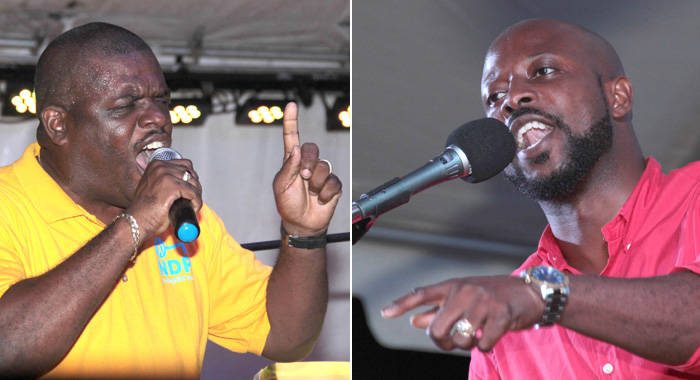 MP for North Leeward, Roland "Patel" Matthews, left, and Carlos James, the ULP's candidate. (IWN photos)