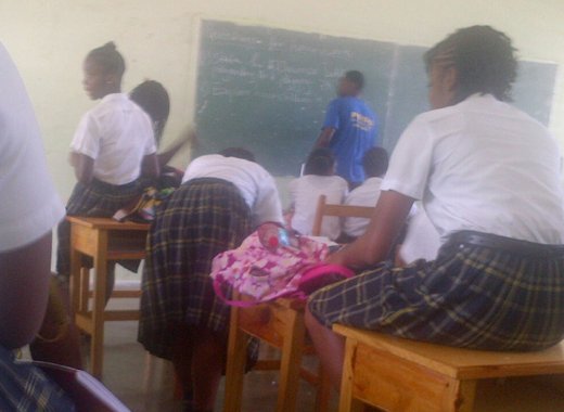 Some students at the Petit Bordel Secondary School have been without chairs since school re-opened on Sept. 7.