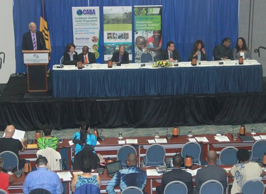 Mikael Barfod, head of European Union delegation to Barbados and the Eastern Caribbean, addressing the forum in Barbados on Thursday. (Photo: Kenroy Ambris) 