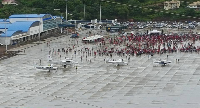 Four small aircraft landed at the Argyle International Airport on Thursday. (Photo: Lance Neverson/Facebook)