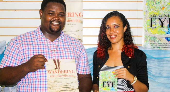 Bequia residents, Patrick Hutchins, left, and Trachia Simmons and their publications.