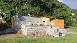 Observers say that the government is rushing to work on sporting facilities, such as this small structure being built at Buccament Bay Playing Field, in an effort to woo voters. (IWN photo)