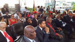 Prime Minister Ralph Gonsalves, far right, members of the Cabinet and other person on the platform at Monday's event. (Photo: Lance Neverson/Facebook) 