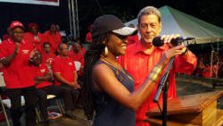 Fya Empress and Prime Minister Dr. Ralph Gonsalves on stage at the ULP rally on Saturday. (Photo: Lance Neverson/Facebook)