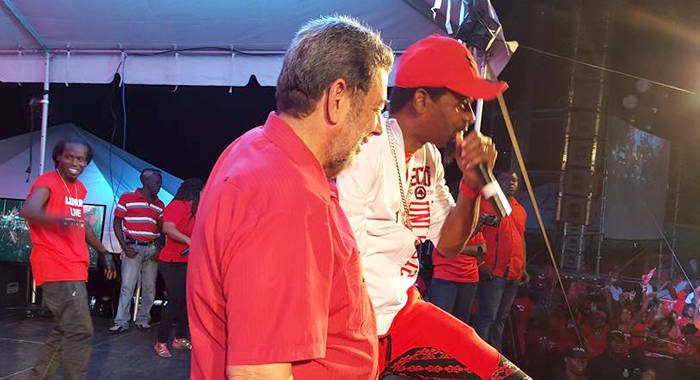 Luta, right, and Prime Minister Dr. Ralph Gonsalves during the election campaign. (Photo: Lance Neverson/Facebook)