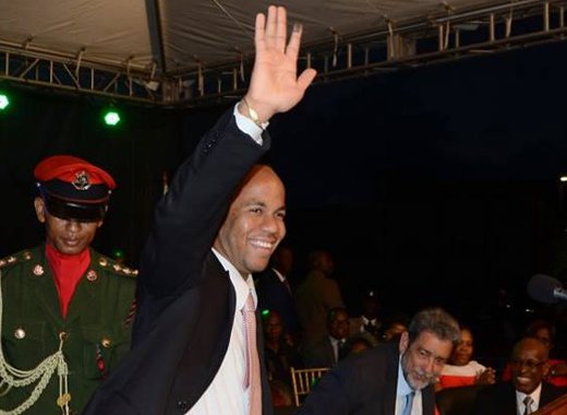 Minister of Health Sen. Luke Browne gestures at the swearing-in ceremony on Monday. (Photo: Lance Neverson/Facebook)